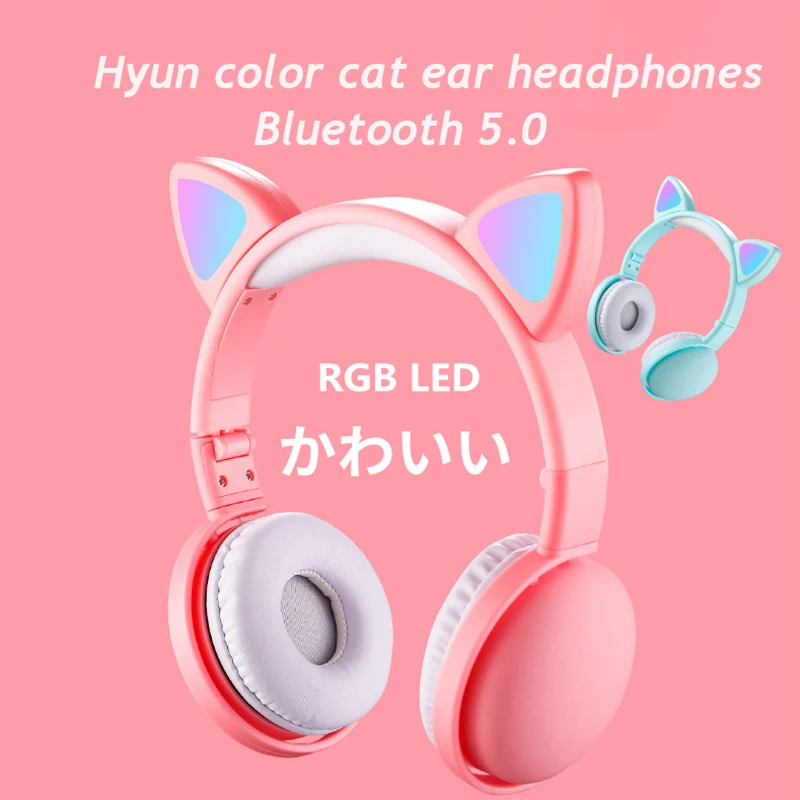 Детские Bluetooth 5 0 наушники светодиодный светильник кошачьи уши гарнитура