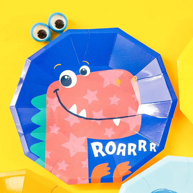 8Pcs Dinosaur Party Paper Plates Jungle Decoration 1st Baby Shower Boys Birthday Disposable Tableware Cups Supplies | Дом и сад