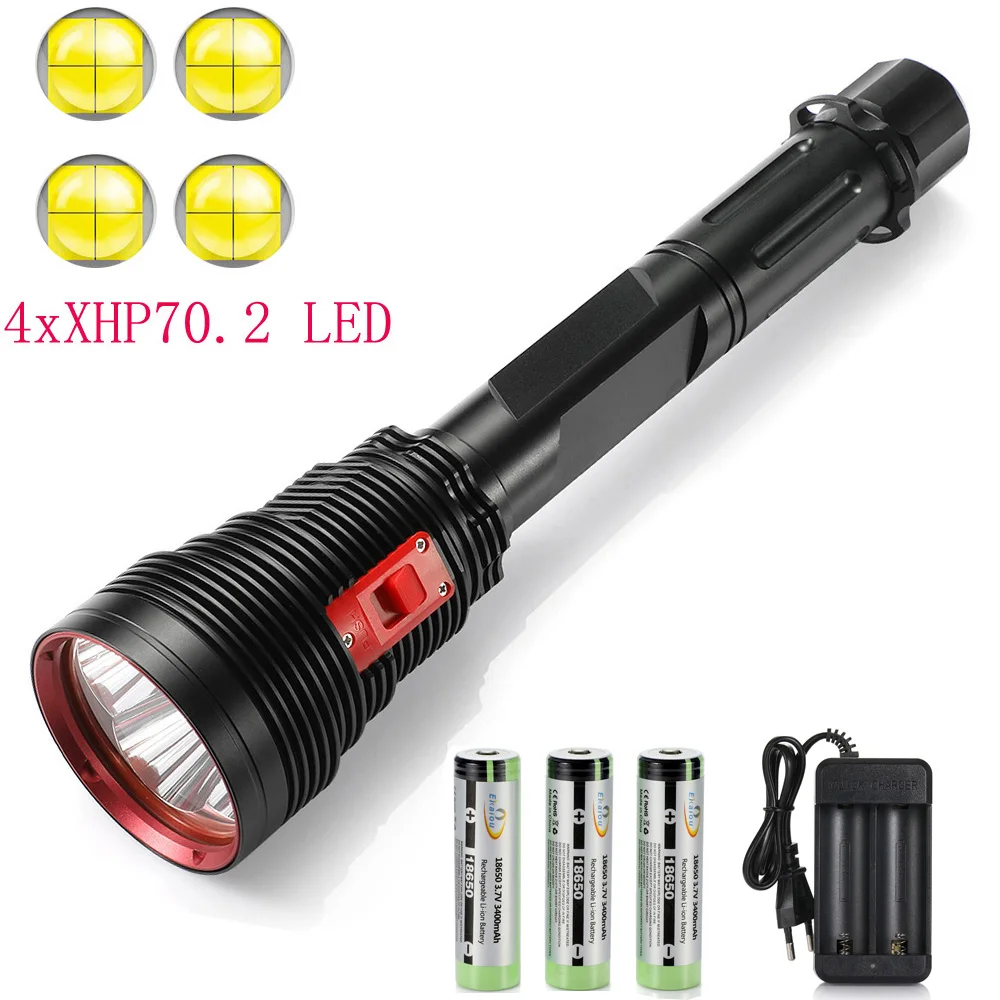 Super Bright 4 x XHP70.2 Diving Flashlight IPX8 Scuba Lights 200M Underwater LED Torch Submersible lamp for Under Water Sports Super Bright 4 x XHP70.2 Diving Flashlight IPX8 Scuba Lights 200M Underwater LED Torch Submersible lamp for Under Water Sports