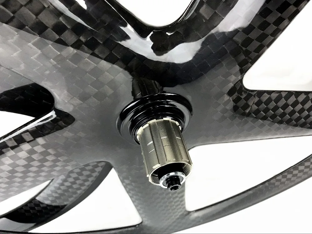 700C full carbon wheels front 3-spokes rear 5-spokes track/road bike 12k glossy wheelset clincher/ tubular carbon wheels