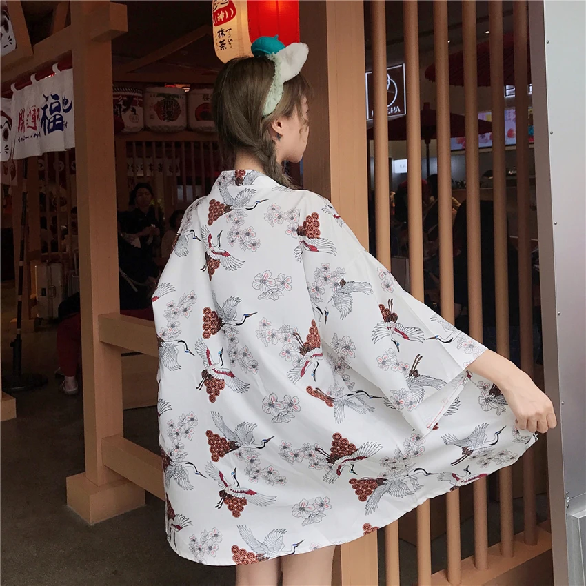 Harajuku японский модный стиль кимоно юката женский летний кардиган с цветочным