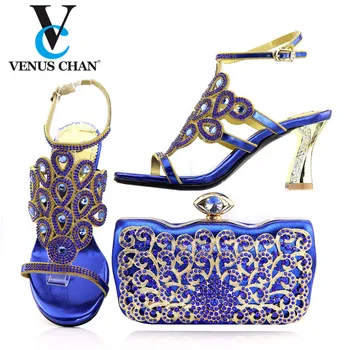

2020 Fashion Italian Design High Heels Shoes and Bag To Match African Shoes and Bag Set in Blue Ladies Party shoes