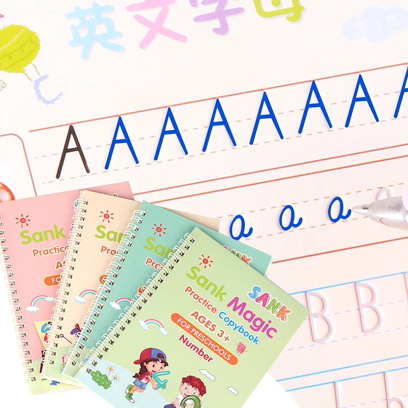 子供の学習ブック 4冊の英語の数学の数字の本 再利用可能なコピーブック 手書きの描画 英語のレタリング Aliexpress Education Office Supplies