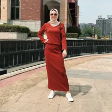 Осень Зима мусульманское платье Кафтан Исламская одежда абайя Топы юбка комплект из 2 предметов арабский Турция халат Musulmane Longue