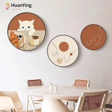 

Nordic Animal Canvas Art Painting Cat Food Bread Round Poster Print Line Art Wall Picture for Living Room Dining Room Home Decor