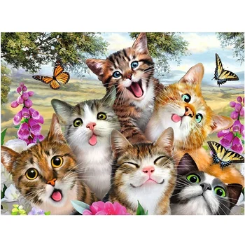 

Full Round Drill DIY Diamond Painting "Cute Cats" 3D Embroidery Cross Stitch Decoration Gift