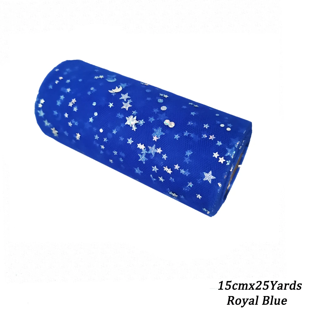 Royal Blue SM 6inch Star Tulle Roll 15cm 25Y Glitter Sequin Organza Mesh DIY Tutu Skirts Poms Laser Craft Birthday Wedding Shower Party Supply - Цвет: Royal Blue SM