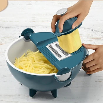 

Vegetable Fruit Slicer Grater Cutter Peeler Multifunctional Potato Peeler Carrot Grater Drain Basket 9 in 1 Kitchen Tool