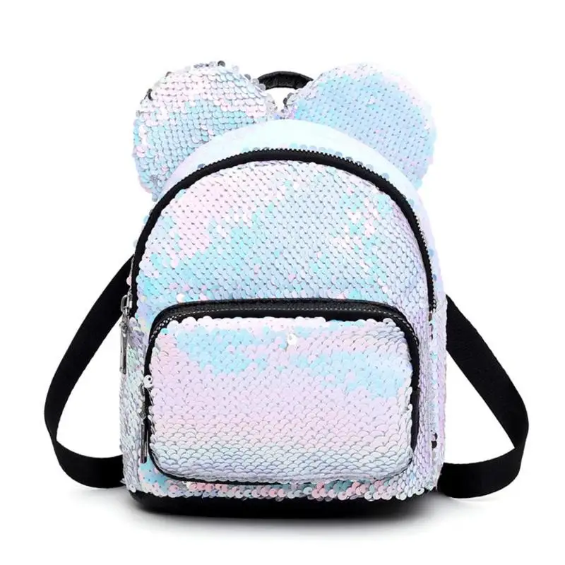 New Baby Girls Kids Backpack Mouse Ears Bags Kids Fashion Mini School Bag Women Travel Sequins Backpack Mini Bag Dropshipping - Цвет: Silver