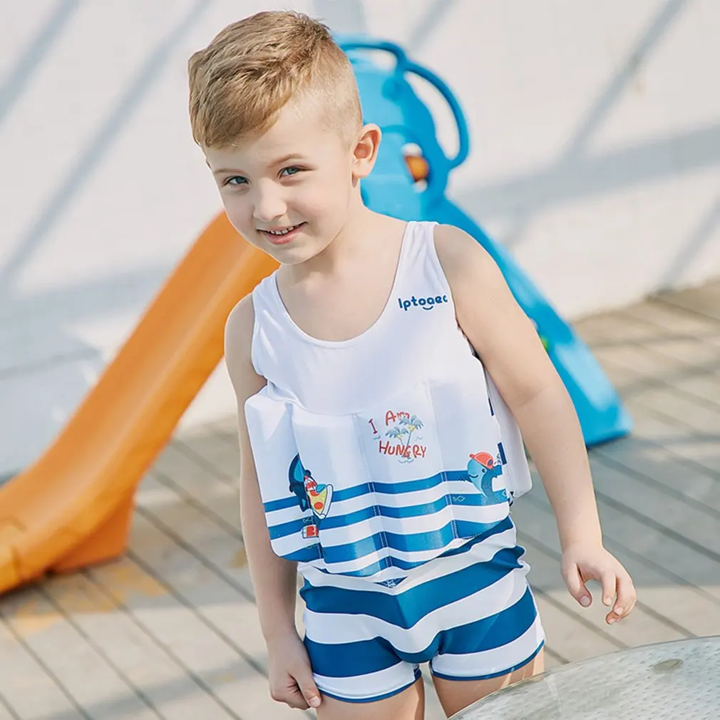 2018 Boys Float Swimming Suits Striped One piece Buoyancy Swimwear