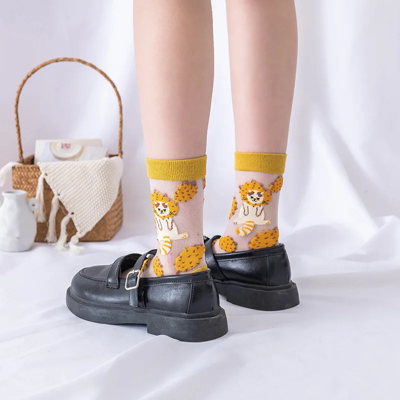 Women Socks Summer Fashion Flowers Animal Thin Mesh Tulle Ankle Crystal Silk Transparent Mesh Retro Cute Fishnet Cool