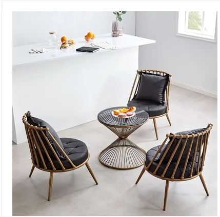 Iron sofa northern Europe simple modern balcony milk tea shop table and chair net red ins women's clothing shop small sofa