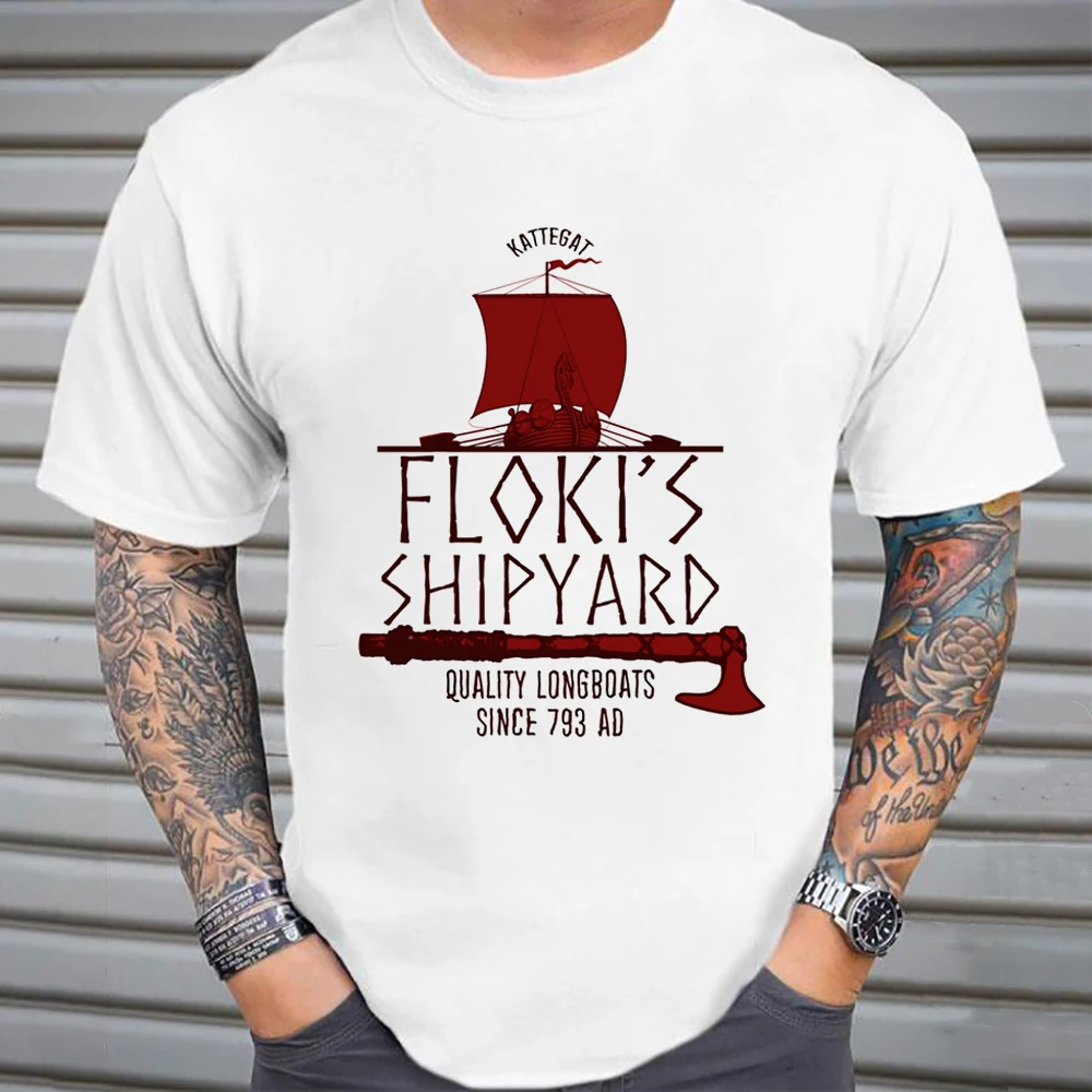 

100% Cotton Floki's Shipyard Tshirt Vikings T Shirts Protagonist of Vikings Ragnar Lothbrok Hip Hop Summer Top Tees