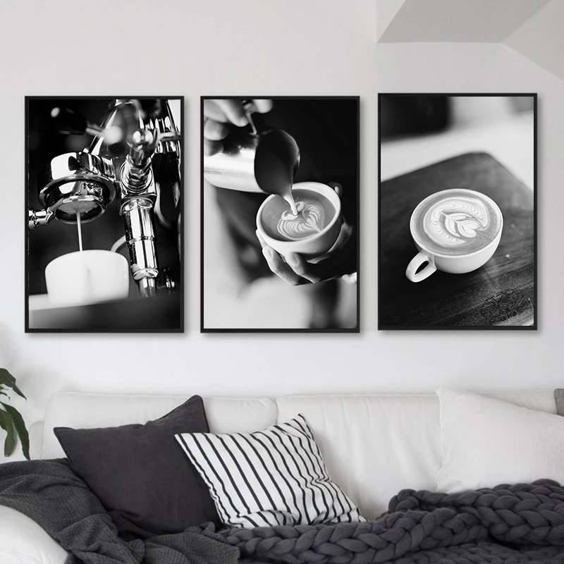 Kitchen Poster Black White Coffee Food Drink Canvas Print Wall Art Painting Modern Picture Dining Room Restaurant Decoration | Дом и сад
