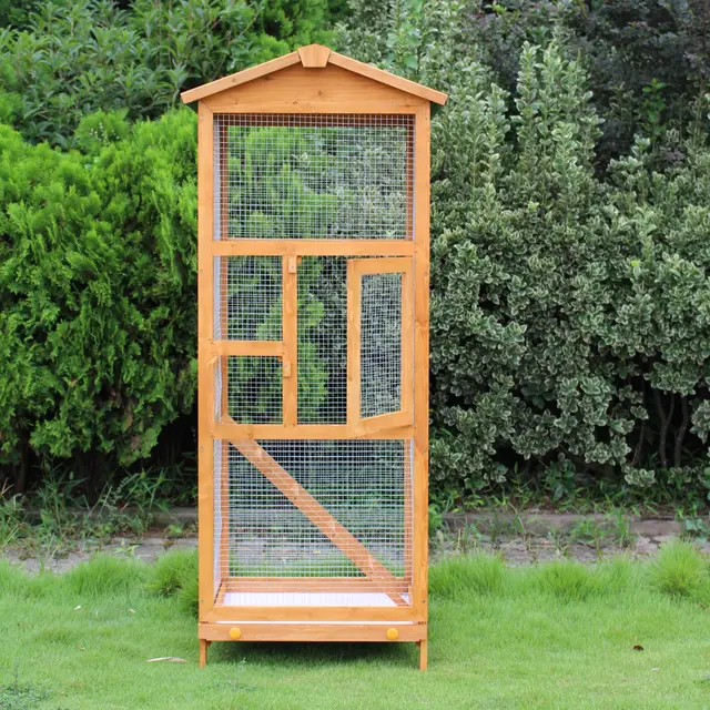 PawHut Bird Cage Large Parrot for Wooden Garden 68 × 63 × 165 cm 4