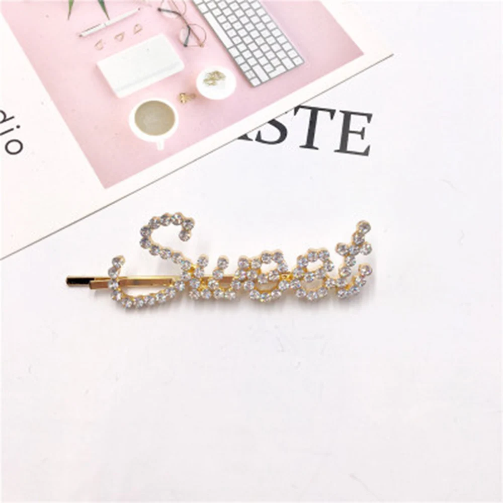 New Hairpins Crystal Shiny Rhinestones Word Letters Hair Clips Women Styling Tool Hairgrip Diamond Hair Accessories Clips Clamp