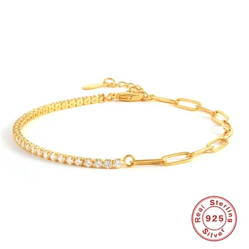 CANNER S925 Gold Plated Bracelets for Women Sterling Silver Round Crystal Zircon Bangles Bracelet on Hand Chain Luxury Jewelry