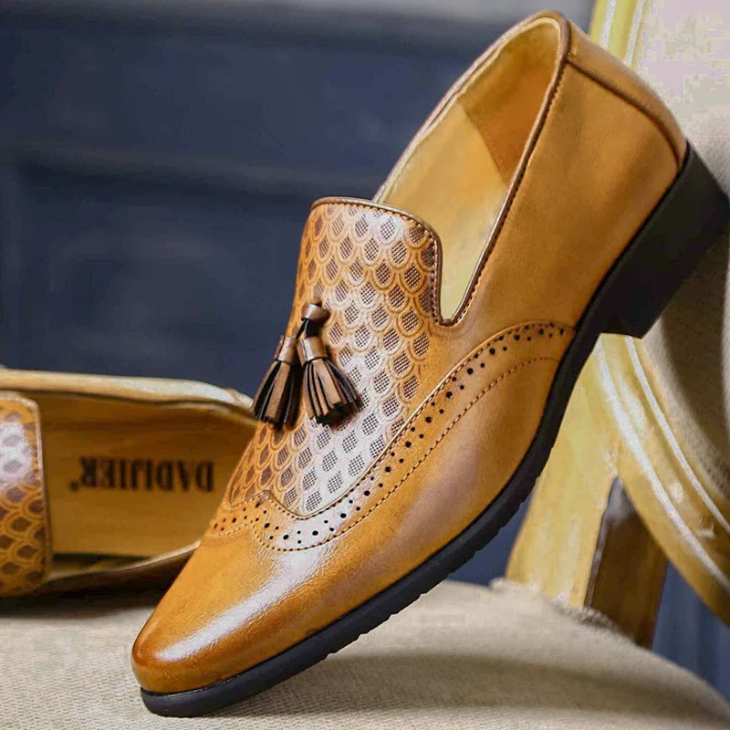 Merkmak/Мужские модельные туфли; классические туфли-оксфорды с перфорацией типа «броги» и бахромой; кожаные лоферы в британском стиле; мягкие свадебные туфли на плоской подошве