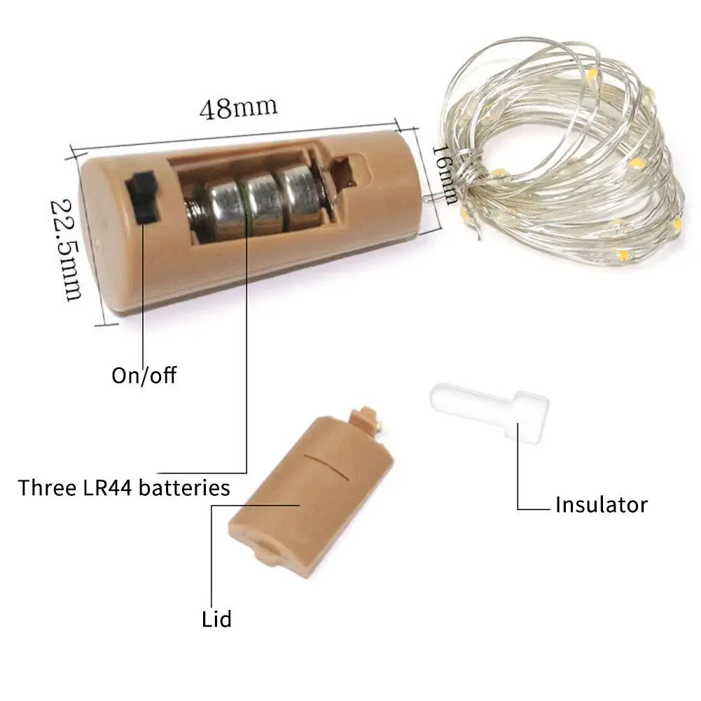 2 м 20 светодиодов Рождественская бутылка вина огни пробки DIY гирлянда серебристо-медный провод струнный Свет Встроенный аккумулятор красочный Сказочный свет