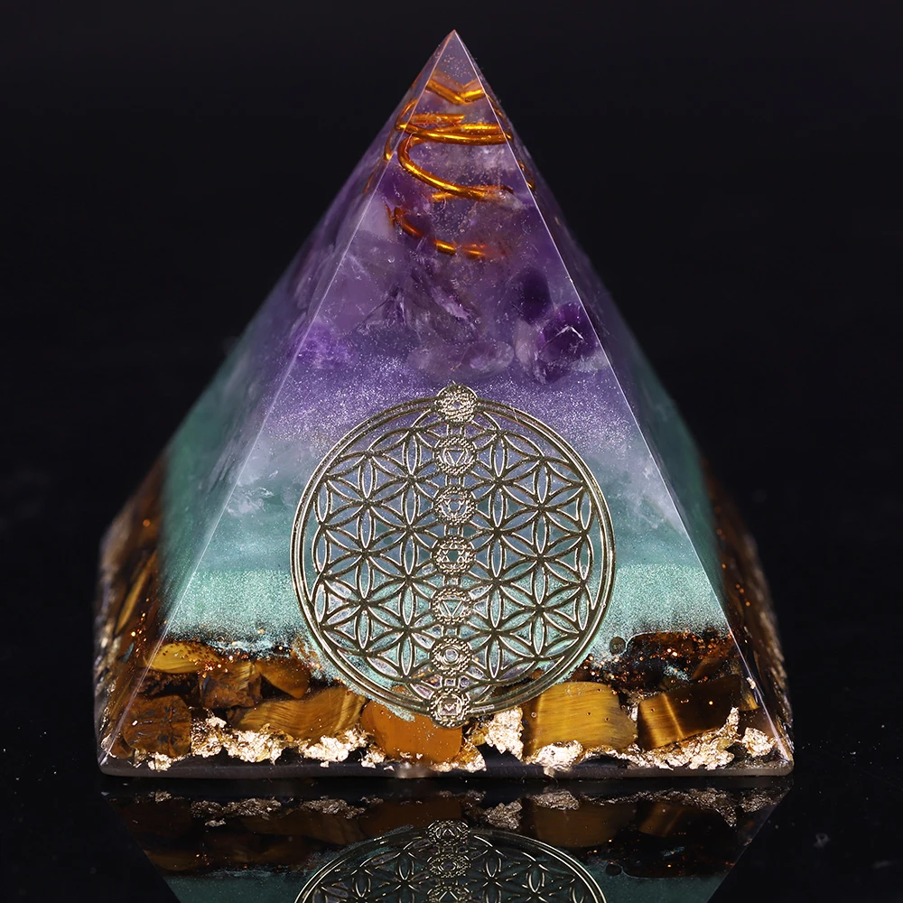 Исцеляющая кристальная Золотая проволока Orgone Pyramid каменная Статуэтка