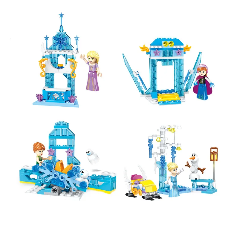 

4Pcs Winter Village Christmas Fairy Princess Series Magic Ice Castle mini snowman Building Blocks Bricks Toys For Children Gifts