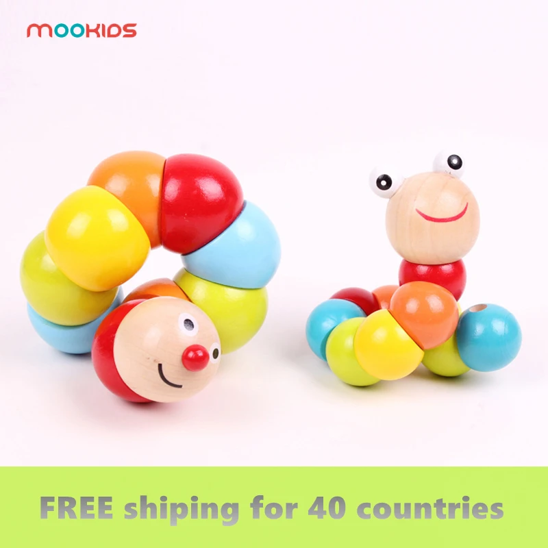 

Free Shipping Classic Creative DIY Baby Kid Twist Caterpillar Wooden Mulitcolor Toy Educational Gift Puzzle