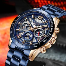 Aliexpress - LIGE Men Watches Top Brand Luxury Stainless Steel Blue Hollow Waterproof Quartz Watch Men Fashion Chronograph Men Sport Watches