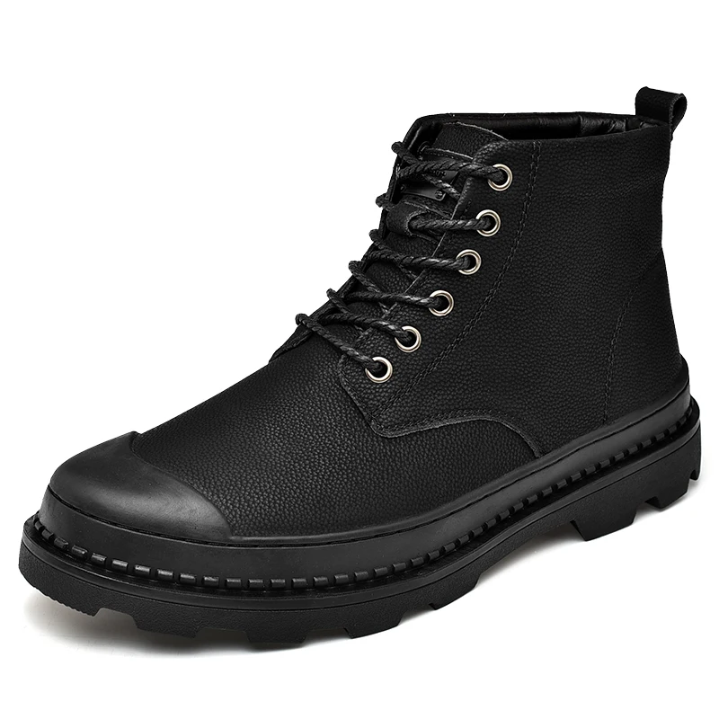 Black Warm Winter Men Boots Genuine Leather Ankle Boots Men Winter Work Shoes Men Military Fur Snow Boots for Men Botas