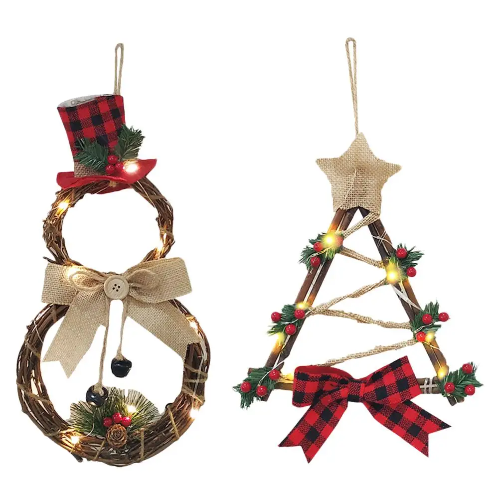 Christmas Wreath Decorations LED Wooden Wreath Flowers DIY Party Home Decoration Christmas Tree Hanging Ornaments Pendant