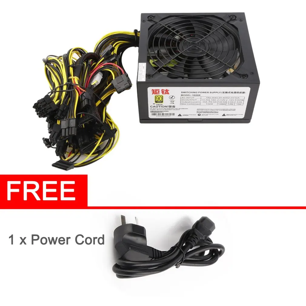 

1600W Power Supply for 6GPU Eth Rig Ethereum Coin Mining Miner Dedicated 90 Gold High Efficiency Stable Performance Cn(origin)
