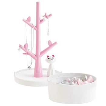 

Cat andTree Jewelry Holder Necklace Earring Bracelet Trinket Holder Organizer Rack Tower Cartoon Display Stand Storage Rack