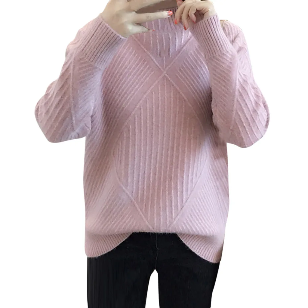 Womail, свободный свитер с геометрическими узорами, Повседневный свитер, mujer invierno, зимний модный вязаный свитер, топы, водолазка, одноцветная, без застежки, nouveaute