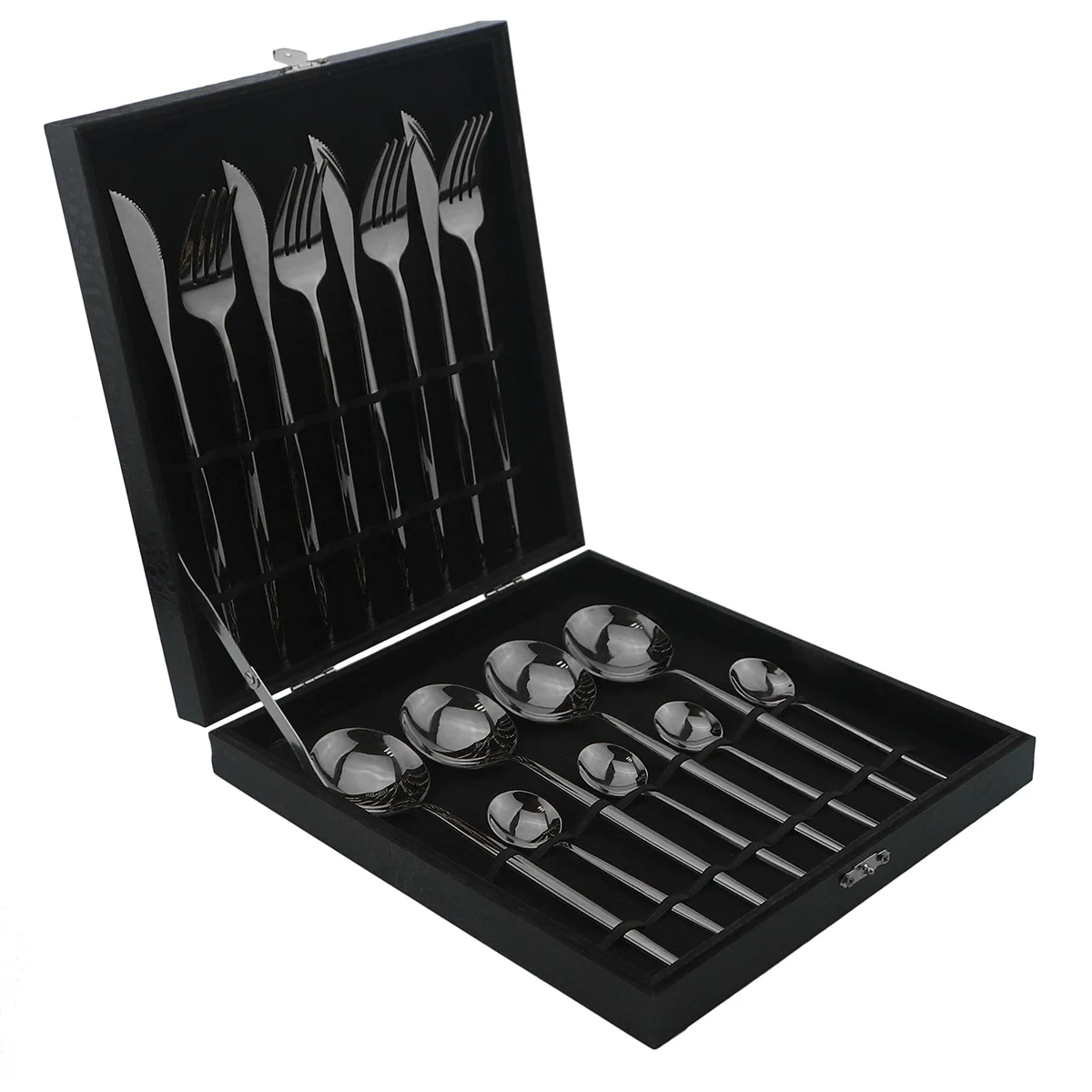 Black-BlackBox 16pcs Colorful Luxury Rainbow Dinnerware Set Knife Fork Spoon Gold Cutlery Set 304 Stainless Steel Tableware Set With Gift Box - Цвет: Black-BlackBox