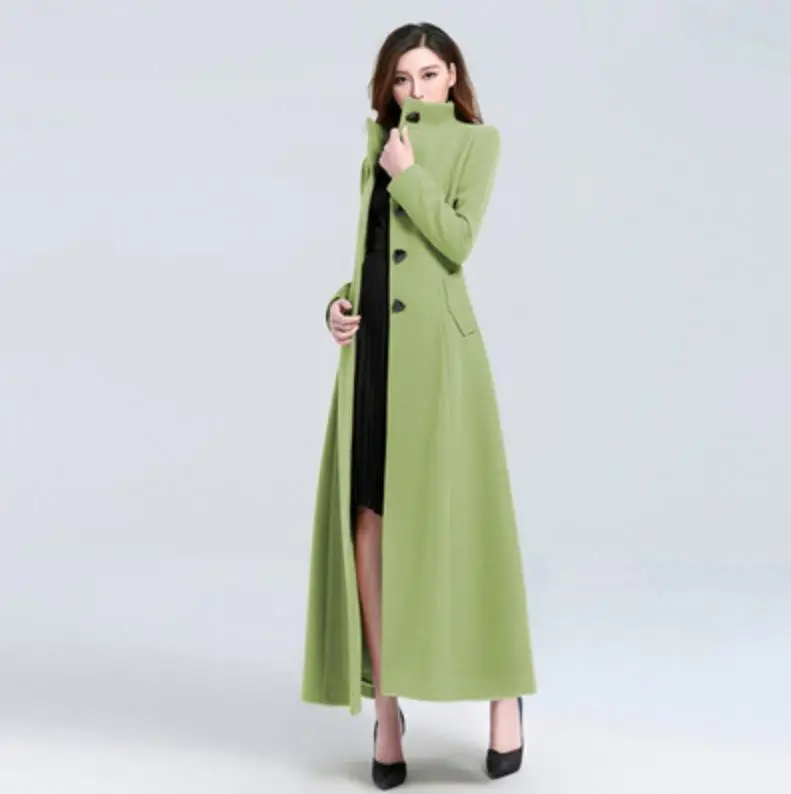 green Большие размеры 3XL! длинное женское зимнее шерстяное пальто Новое однотонное классическое пальто высокого качества новое стоящее шерстяное пальто с воротником - Цвет: green