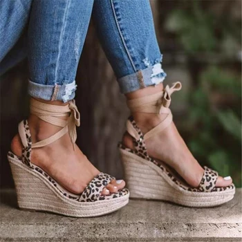 

Women Summer Wedge Sandals Ladies Peep Toe Platform Buckle Straps Plus Size Hemp Women High Heel Soft Woman Vintage Female