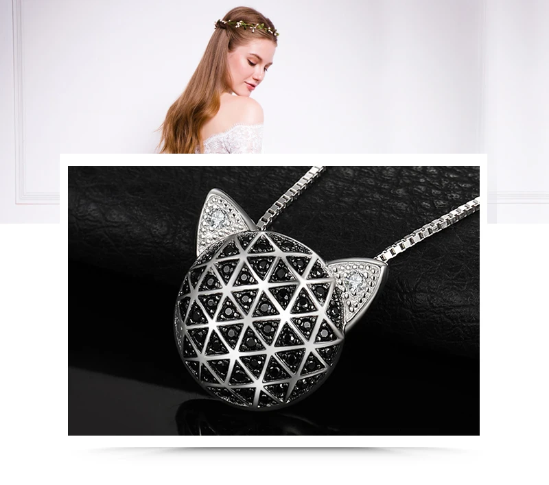 JewelryPalace Genuine Black Spinel Cubic Zirconia Cat Face Pendant Without Chain 925 Sterling Silver Pendants Necklaces Without