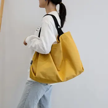 

Canvas Handbag Women Large Capacity Shopping Totes Simple Lady Shoulder Crossbody Bag Solid Handle Bag Reusable Portable Totes