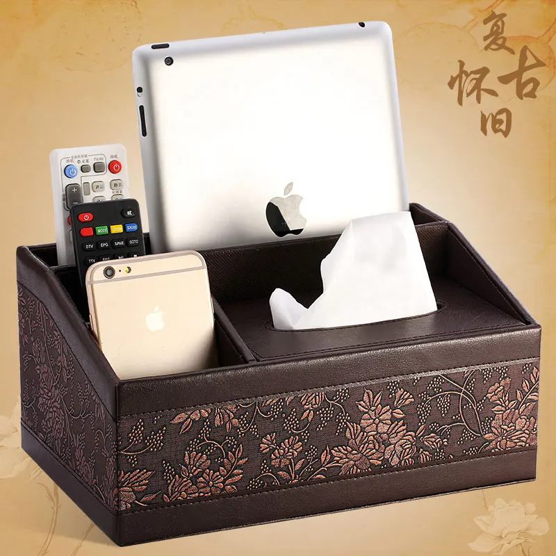 

OUSSIRRO Fashion Tissue Box Multi functional Napkin Holder PU Leather Remote Controller Storage Box Desk Organizer