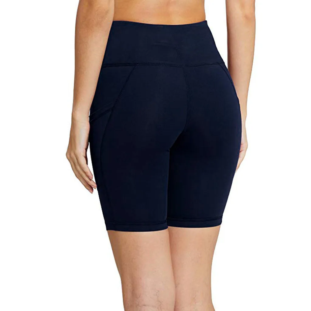 1Pc Lady Tightening Bodybuilding Knee Length Yoga Pants Two-Side Pockets Durable Breathable Legging Fitness Cloth Blue | Спорт и