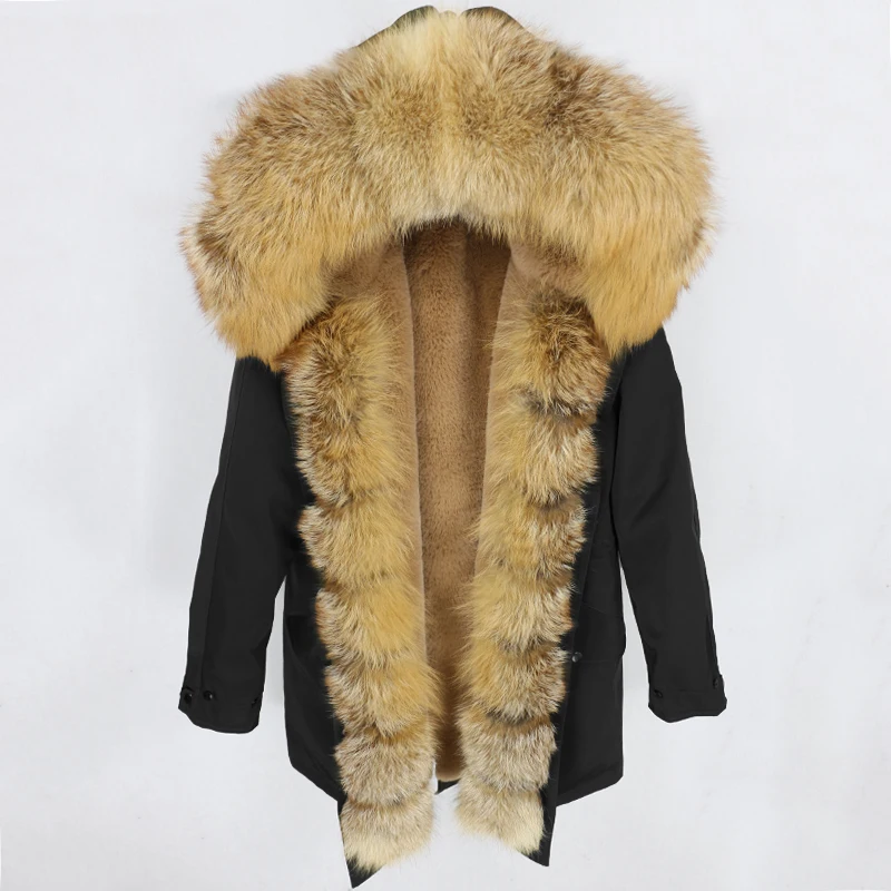 black red fox fur Длинная парка водонепроницаемое пальто натуральный Лисий меховой капюшон, воротник зимняя куртка женская верхняя одежда Съемная Толстая теплая уличная - Цвет: black red fox fur