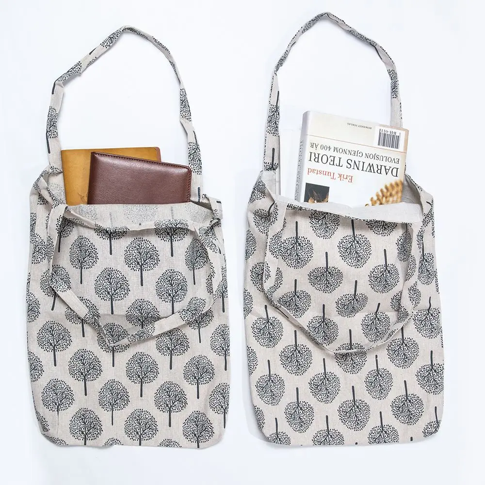 

1 Pcs Cotton Canvas Floral Handmade Handbag Foldable Large Capacity Reusable Shoulder Bag Tote Pouch Eco-friendly Shopping Bag