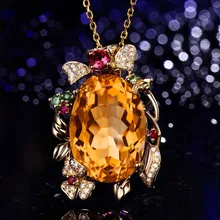 

Foydjew New Simulation Morgan Stone Pendants Flowers Design Champagne Diamond Necklace For Women Color Treasure Jewelry