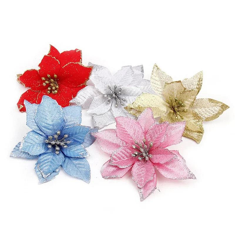 

1 pcs Artificial Flowers For Decoration Glitter Poinsettia Fake Flowers DIY Home Wedding Decoration Flower Head Christmas