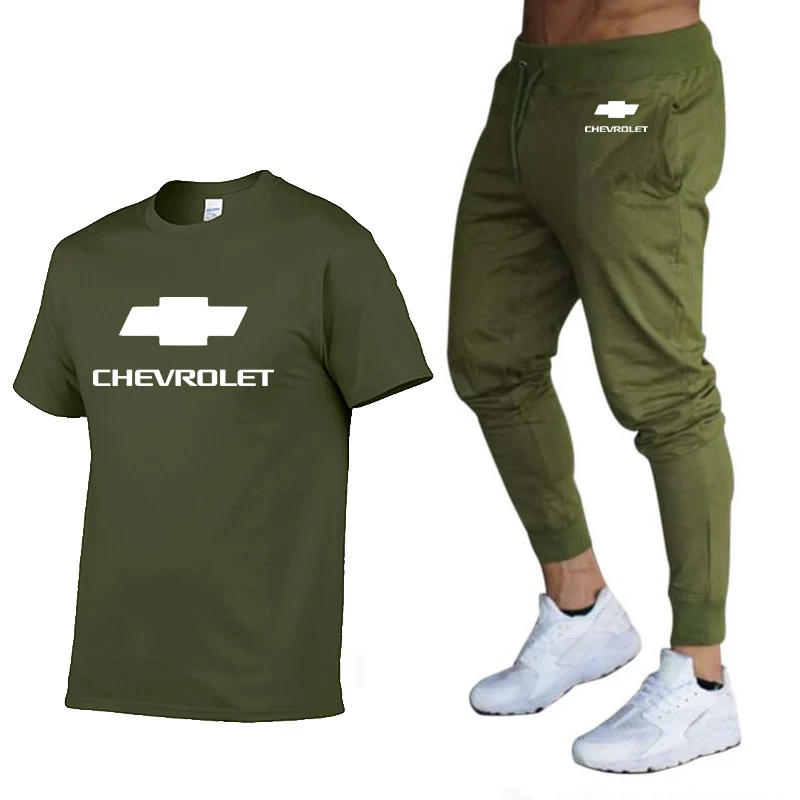 Fashion Summer Men T Shirts Chevrolet Car Logo Print HipHop Casual Cotton Short Sleeve high quality Mens T-shirt pants suit