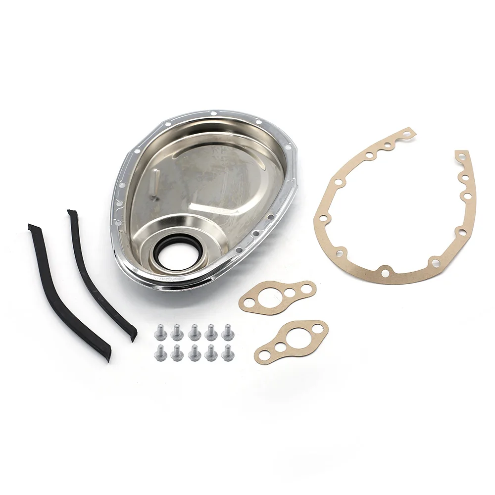 

Car Engine Valve Cover Kit Chrome Timing Chain Cover Kit Fit for SB Chevy 327 350 383 400 SBC Gasket Seal Bolts Set