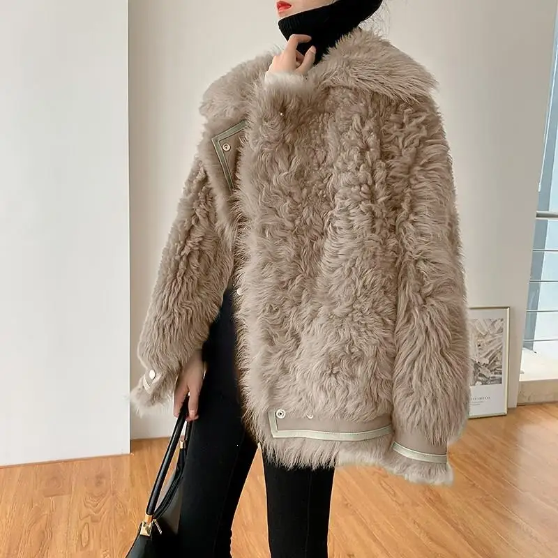 Женская зимняя теплая куртка из искусственного меха, повседневное пальто из овечьей шерсти с длинным рукавом, Женское пальто, свободная верхняя одежда