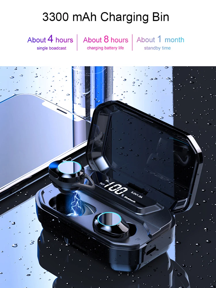 

TWS Bluetooth 5.0 Earphone Waterproof stereo 6D Wireless Headset With digital display 3300mAh Charge Box for galaxy buds phone