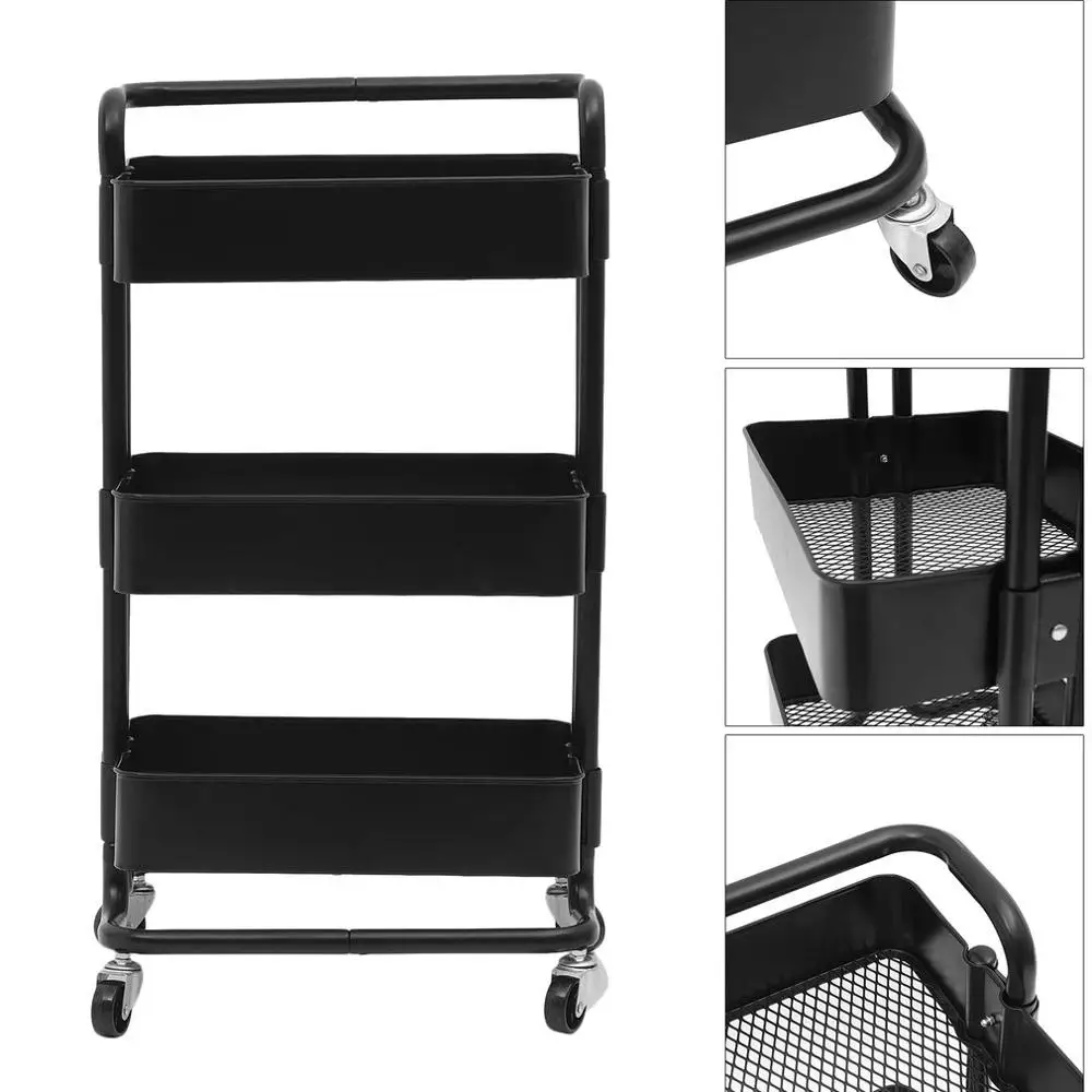  New Kitchen Trolley 3 Layers Office Cart Rolling Storage Rack Workshop Trolley With Four Wheels Por - 4000462509621