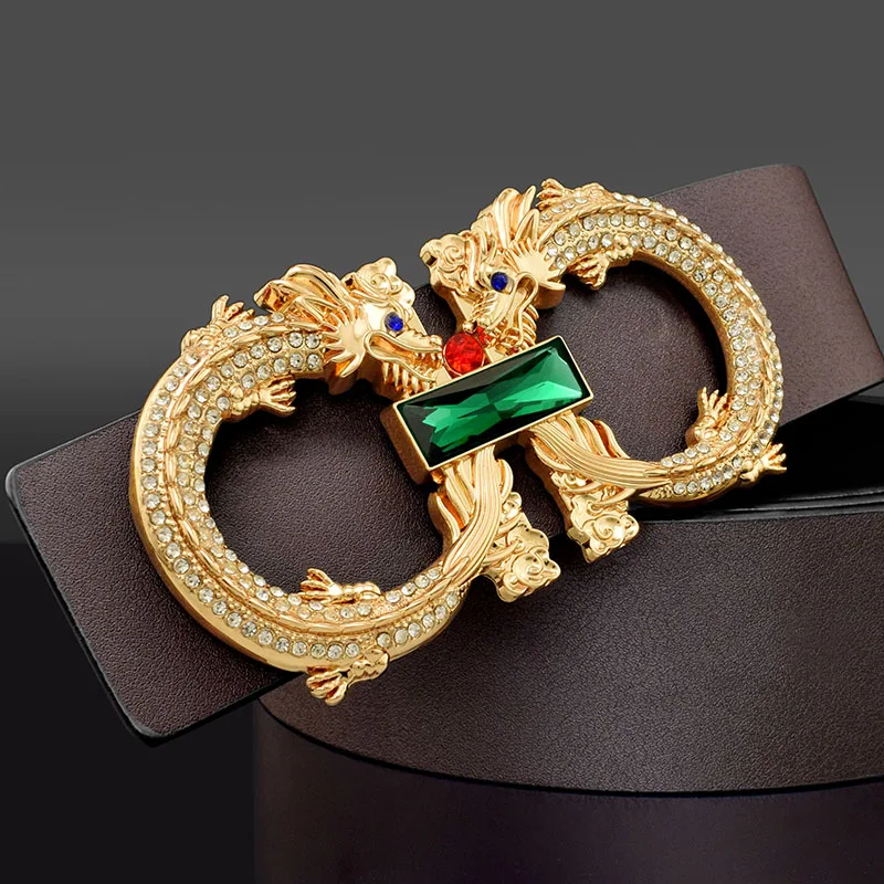 

Fashion vintage Chinese Dragon buckle luxury brand genuine leather Casual designer belts mens black Waist Strap ceinture homme