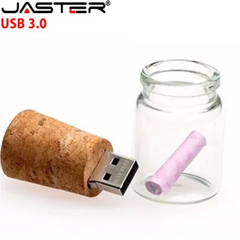 

JASTER USB 3.0 new arrival messenger bottle memory stick glass drift bottle usb flash drives wooden cork pendrive 4GB 8GB 16GB
